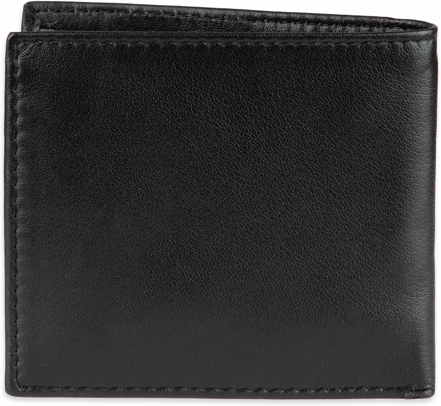 Tommy Hilfiger Men's Leather Wallet – Slim Bifold with 6 Credit Card Pockets and Removable ID Window, Dark Black, One Size