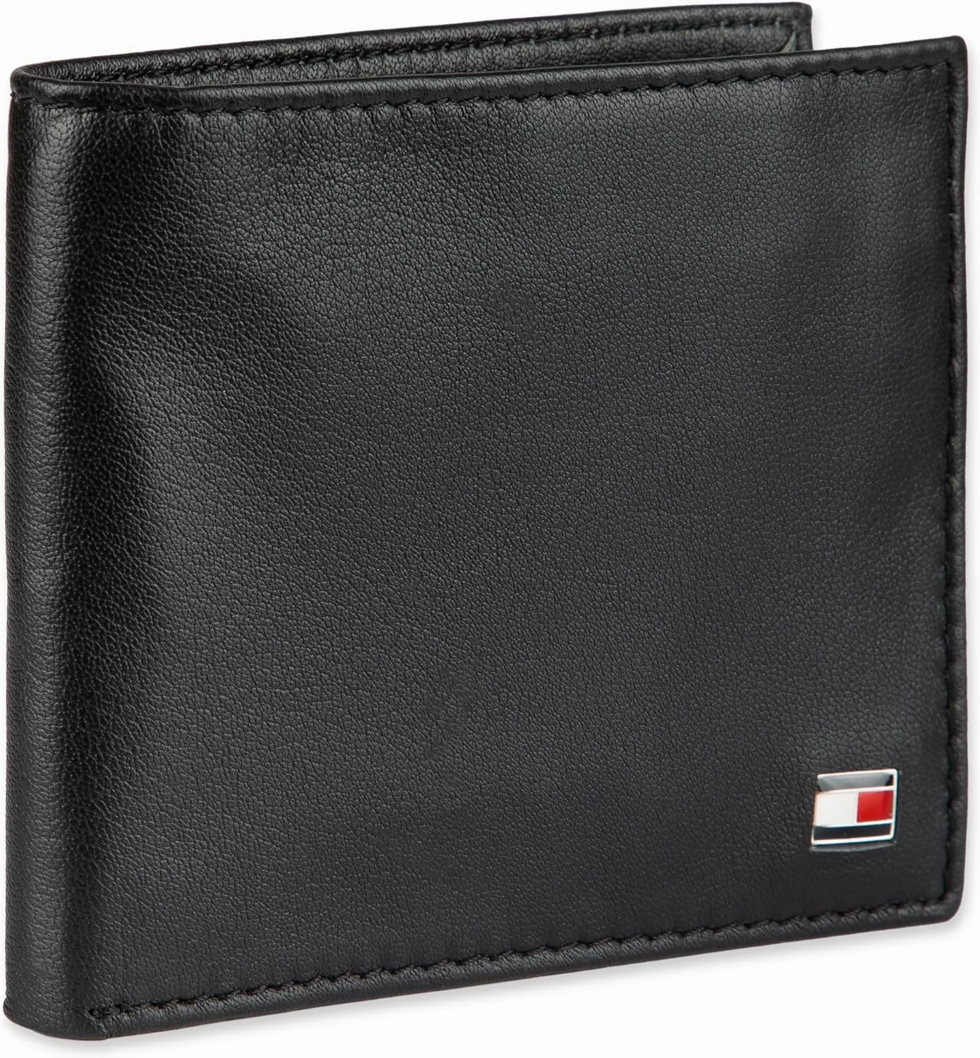 Tommy Hilfiger Men's Leather Wallet – Slim Bifold with 6 Credit Card Pockets and Removable ID Window, Dark Black, One Size