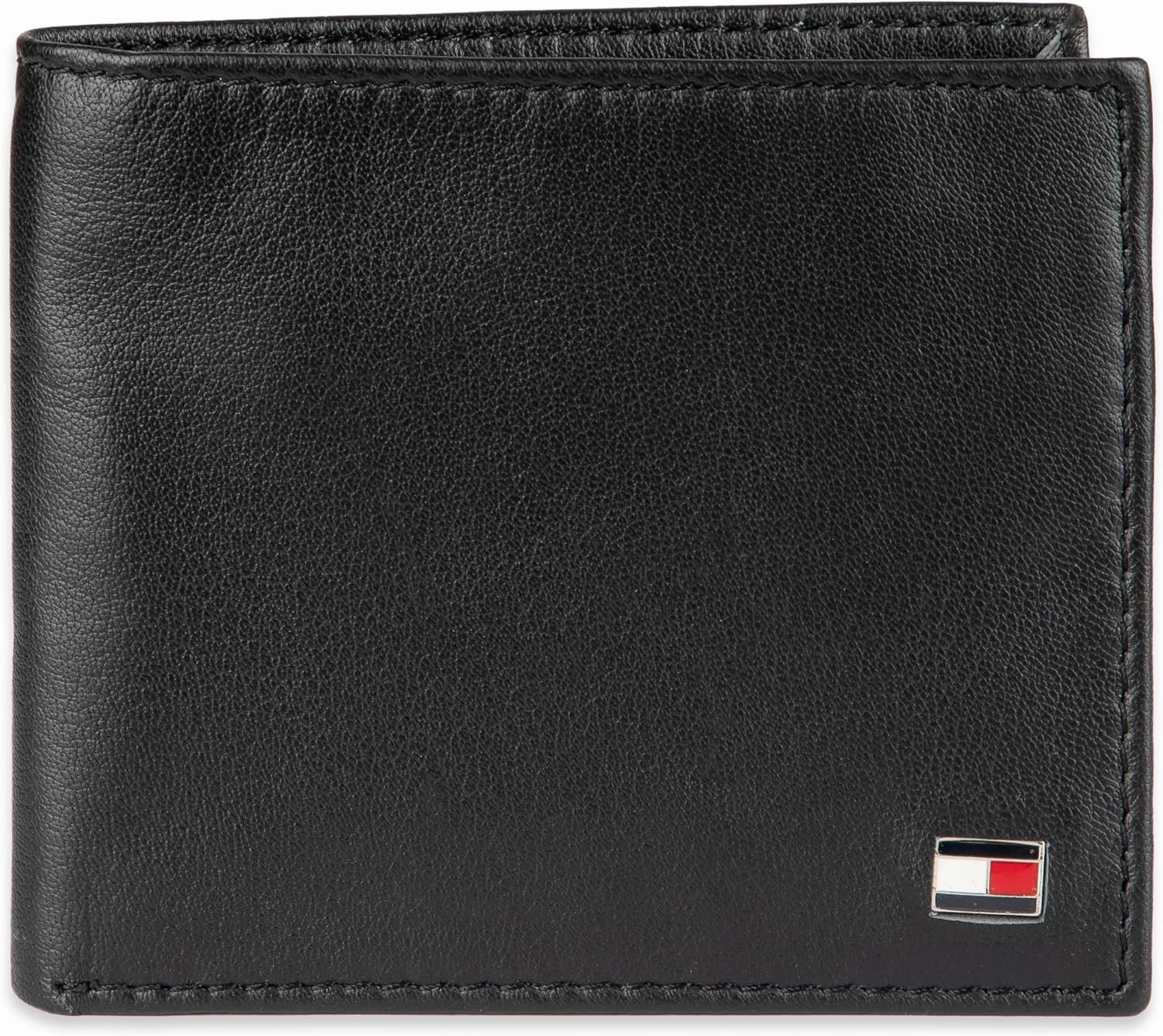 Tommy Hilfiger Men's Leather Wallet – Slim Bifold with 6 Credit Card Pockets and Removable ID Window, Dark Black, One Size