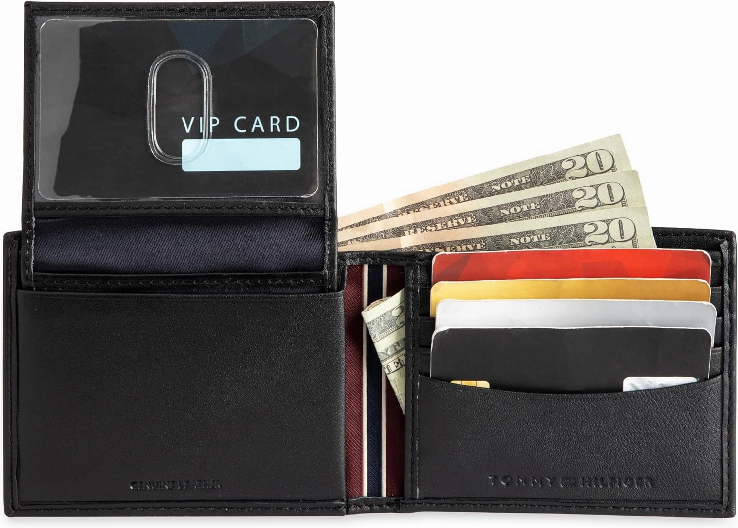 Tommy Hilfiger Men's Leather Wallet – Slim Bifold with 6 Credit Card Pockets and Removable ID Window