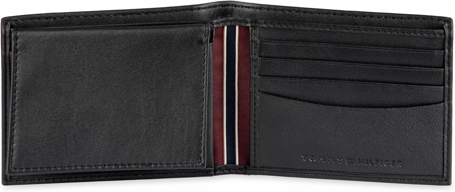Tommy Hilfiger Men's Leather Wallet – Slim Bifold with 6 Credit Card Pockets and Removable ID Window
