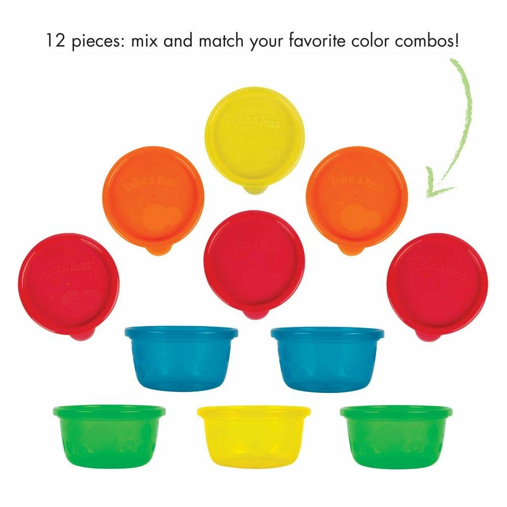 TOMY Take & Toss Toddler Bowls with Lids - 8oz, 6 pack, Colors May Vary (Y1032)