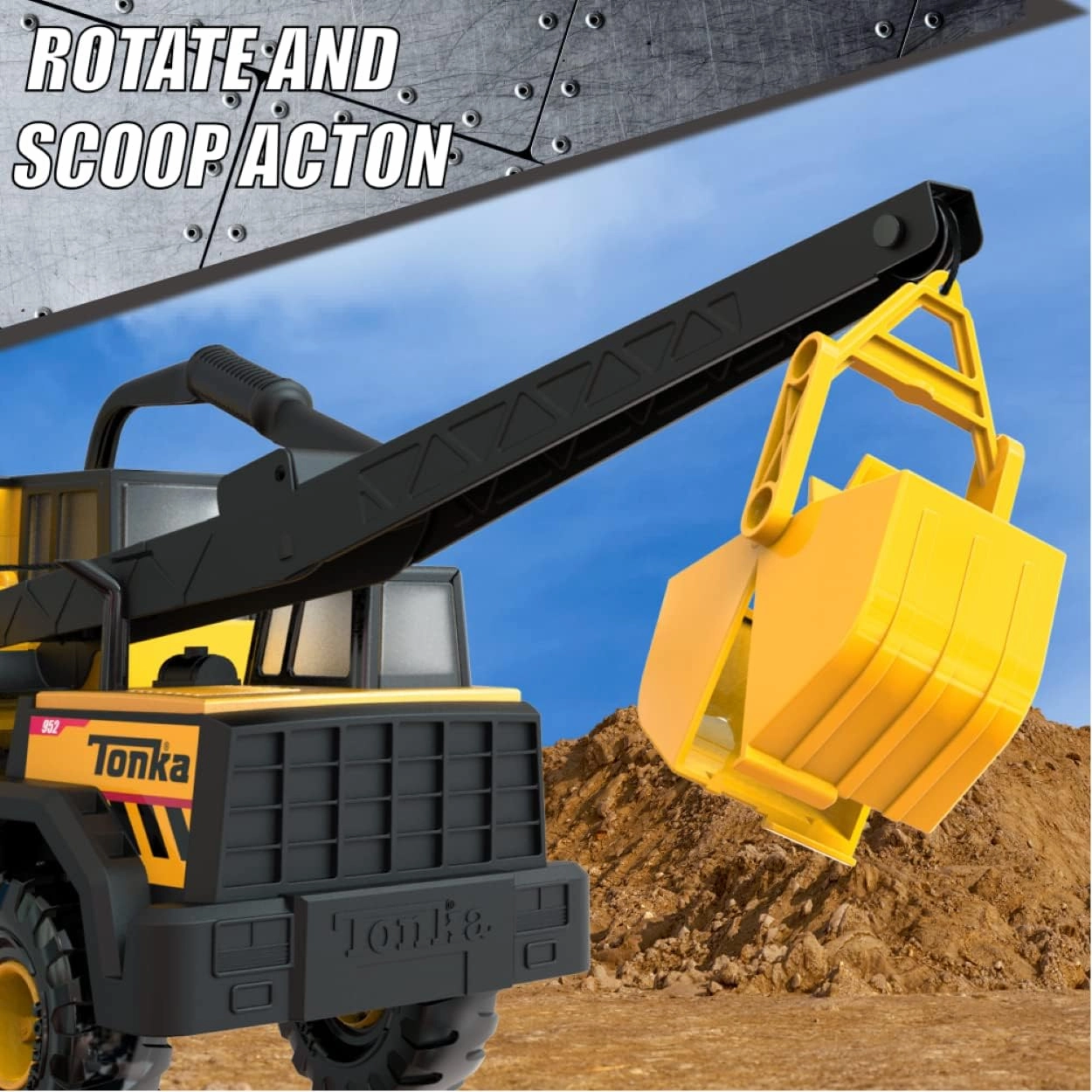 Tonka Steel Classics Mighty Crane - Made with Steel & Sturdy Plastic, Yellow Toy Construction Truck, Boys and Girls, Kids, Toddlers, Ages 3 