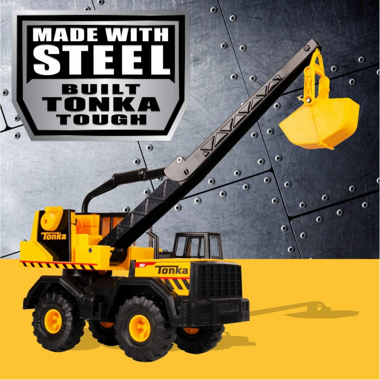 Tonka Steel Classics Mighty Crane - Made with Steel & Sturdy Plastic, Yellow Toy Construction Truck, Boys and Girls, Kids, Toddlers, Ages 3 