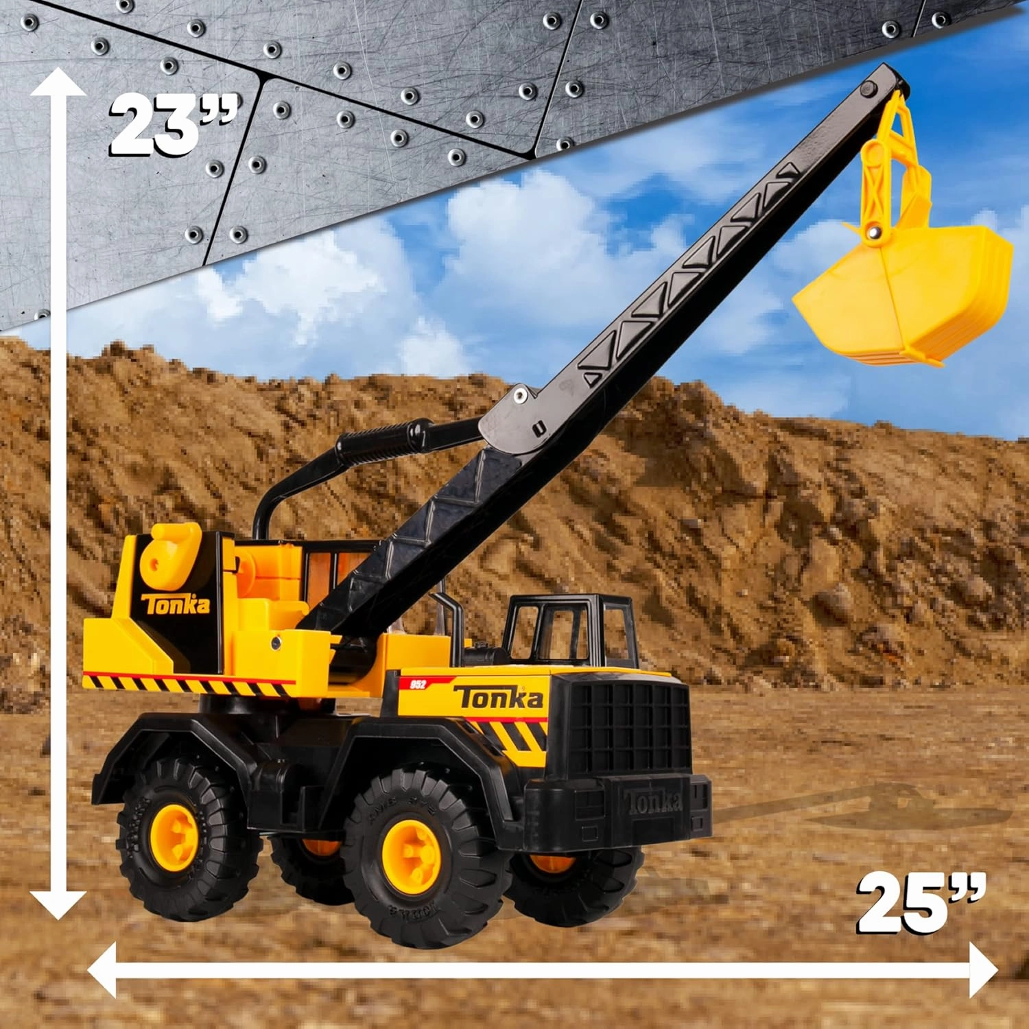 Tonka Steel Classics Mighty Crane - Made with Steel & Sturdy Plastic, Yellow Toy Construction Truck, Boys and Girls, Kids, Toddlers, Ages 3 