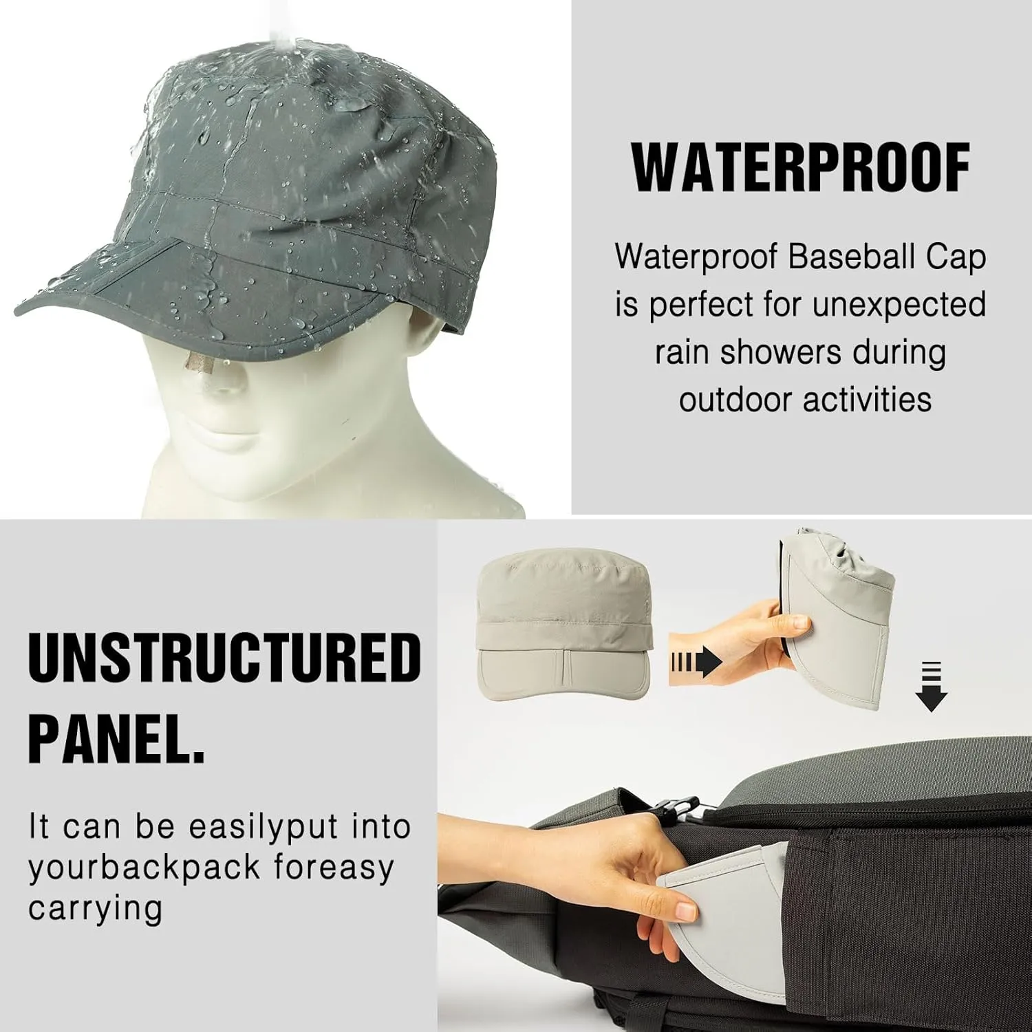 TOP-EX XL XXL Waterproof & UV50  Army Cap w/Foldable Brim & Card Pocket 61-65CM