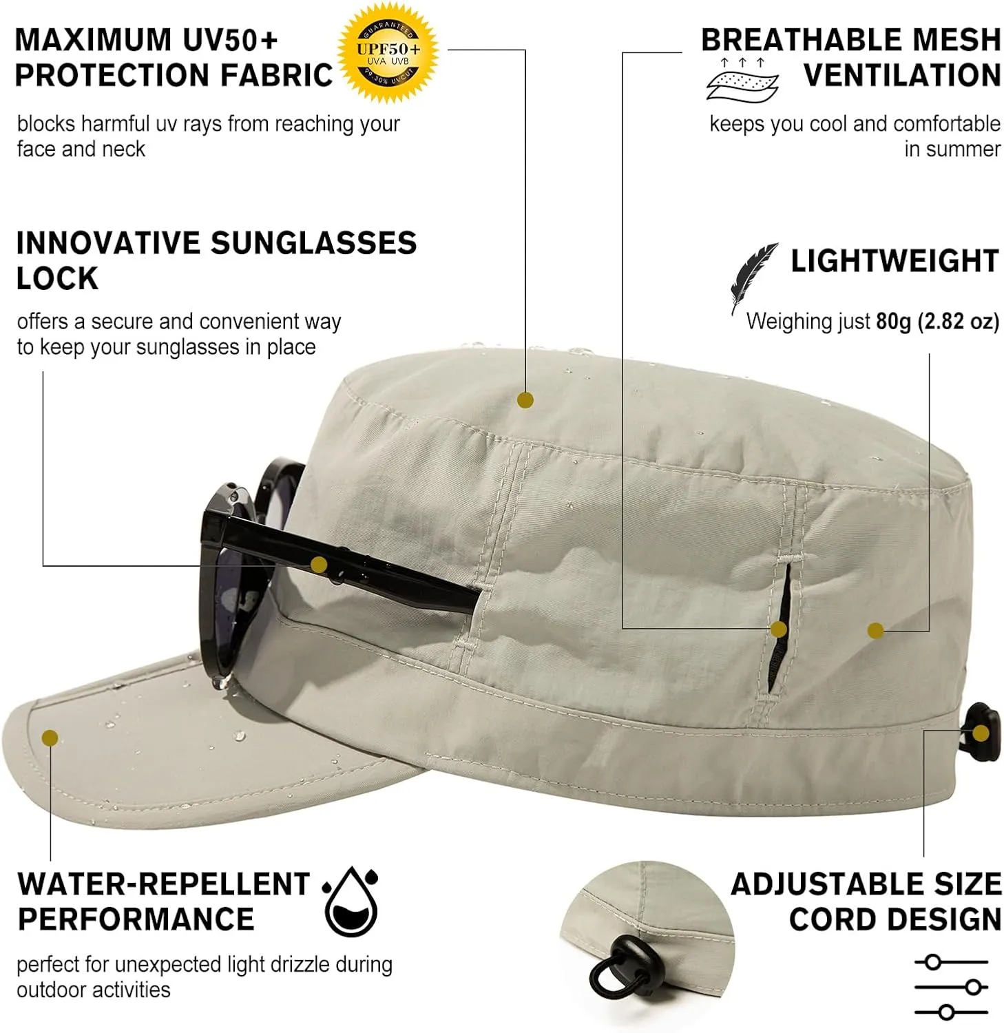 TOP-EX XL XXL Waterproof & UV50  Army Cap w/Foldable Brim & Card Pocket 61-65CM
