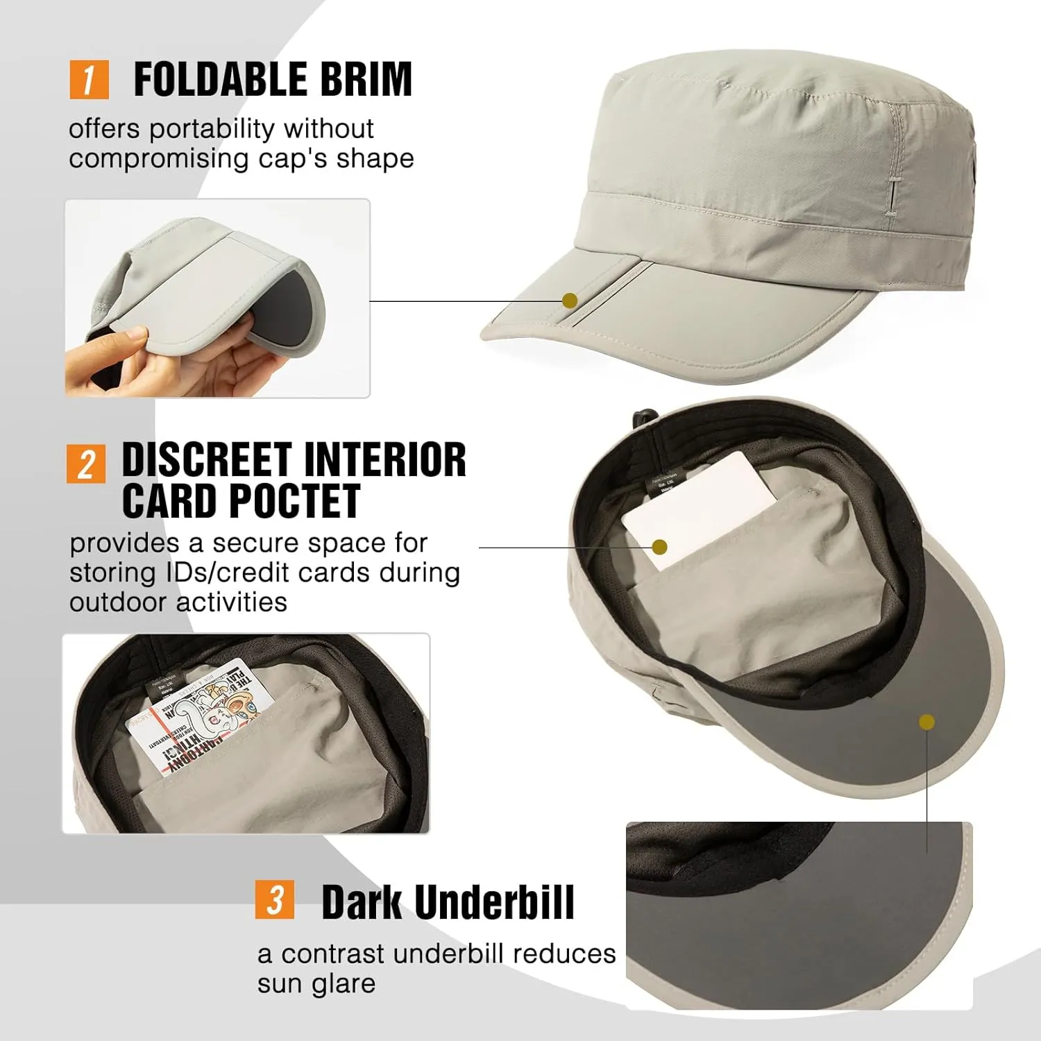 TOP-EX XL XXL Waterproof & UV50  Army Cap w/Foldable Brim & Card Pocket 61-65CM