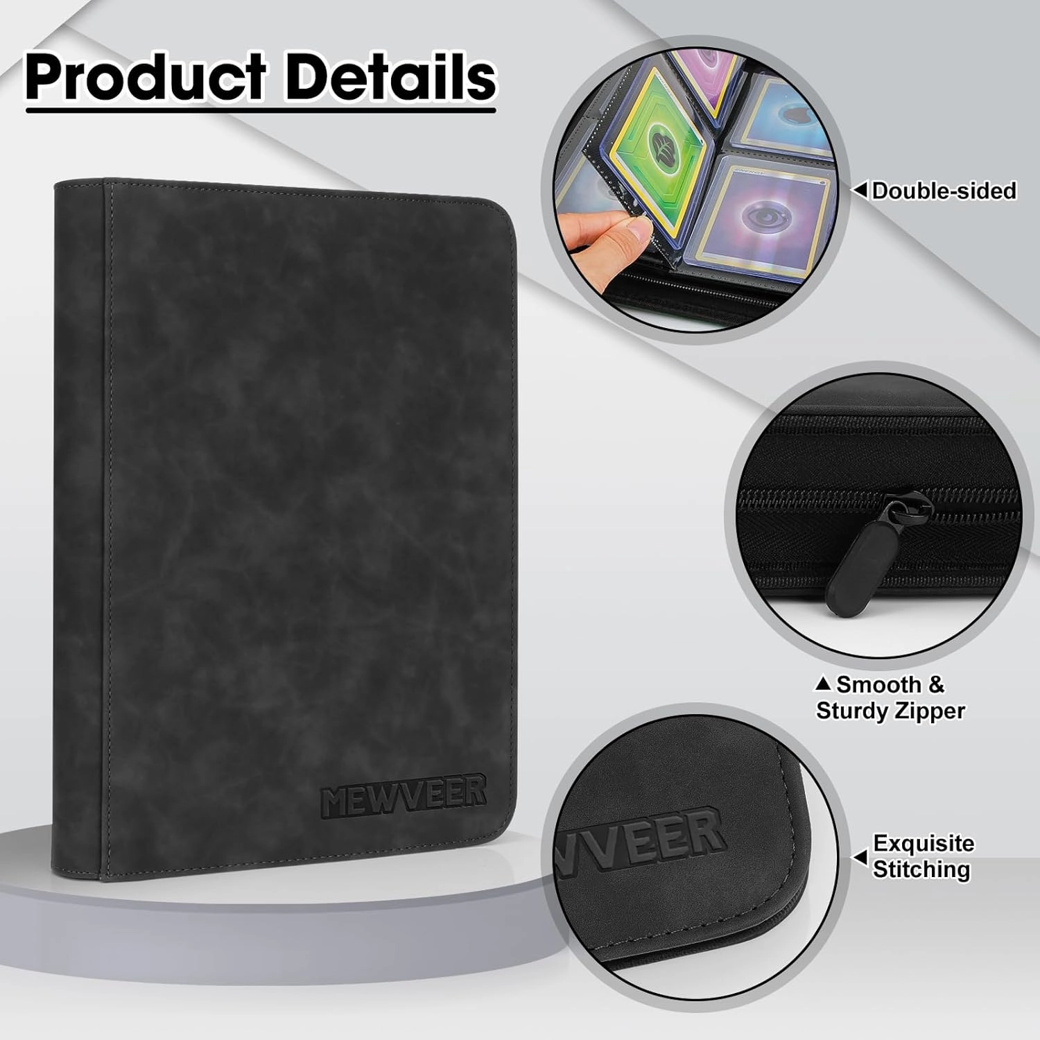 Top Loader Card Binder, Holds 112 Top Loaders Storage, 4 Pockets with Sleeves, Trading Cards Album for Sports Cards, YGO/MTG/TCG Cards Collection Binder - Black (Not for Cards WITHOUT a Top Loader)