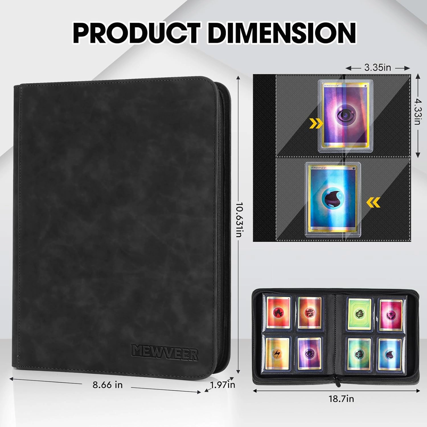 Top Loader Card Binder, Holds 112 Top Loaders Storage, 4 Pockets with Sleeves, Trading Cards Album for Sports Cards, YGO/MTG/TCG Cards Collection Binder - Black (Not for Cards WITHOUT a Top Loader)