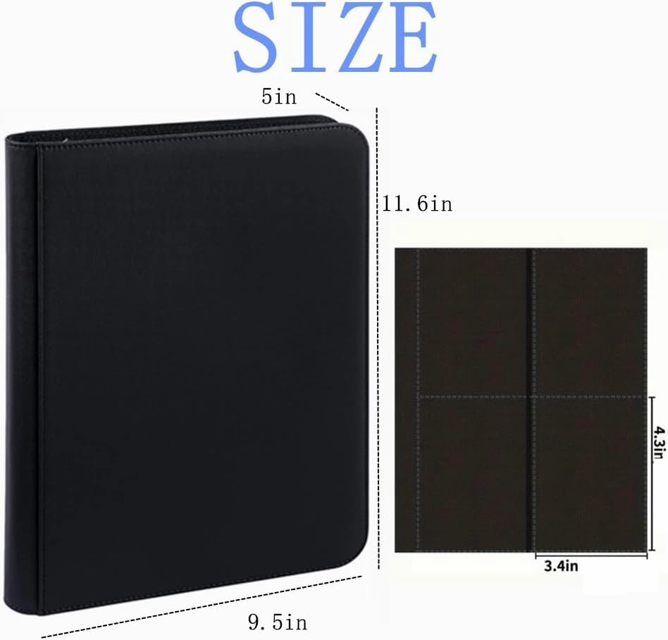 Toploader Binder,4-Pocket Double Sided Top Loaders Binder,Holds 128 Cards in 3"x4" Toploaders,PU Leather Card Binder Abulm for Toploader Trading,Sports,and Gaming Cards (Black)