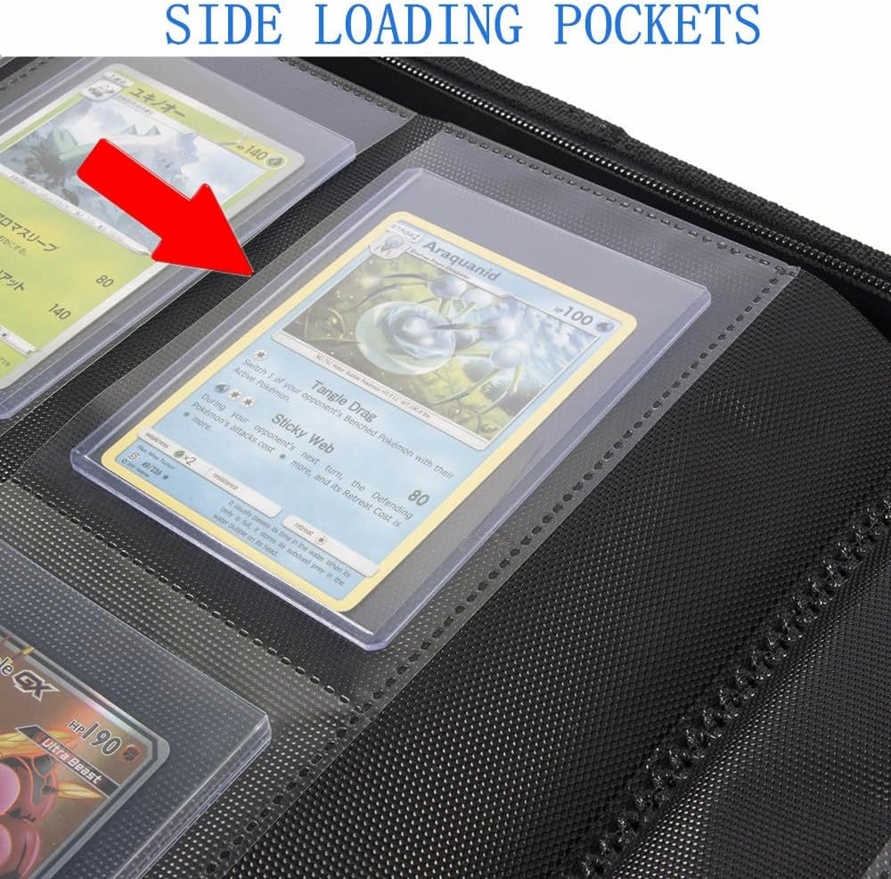 Toploader Binder,4-Pocket Double Sided Top Loaders Binder,Holds 128 Cards in 3"x4" Toploaders,PU Leather Card Binder Abulm for Toploader Trading,Sports,and Gaming Cards (Black)