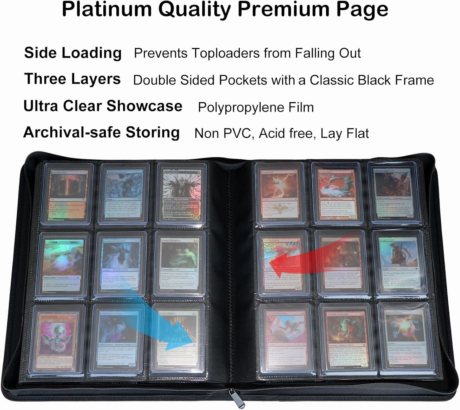 Toploader Binder, Holds 432 Top Loaders, 9 Pockets Top Loader Binder with Sleeves for Cards in 3'' x 4'' Toploaders -Red