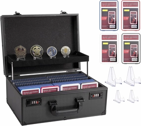 Toploader Storage Box for 3" X 4" 35pt Rigid Cards, Top Loader Holder Trading Card Case for Sports Cards Storage with Combination Lock (with 4 Graded Slabs and 4 Card Stand)