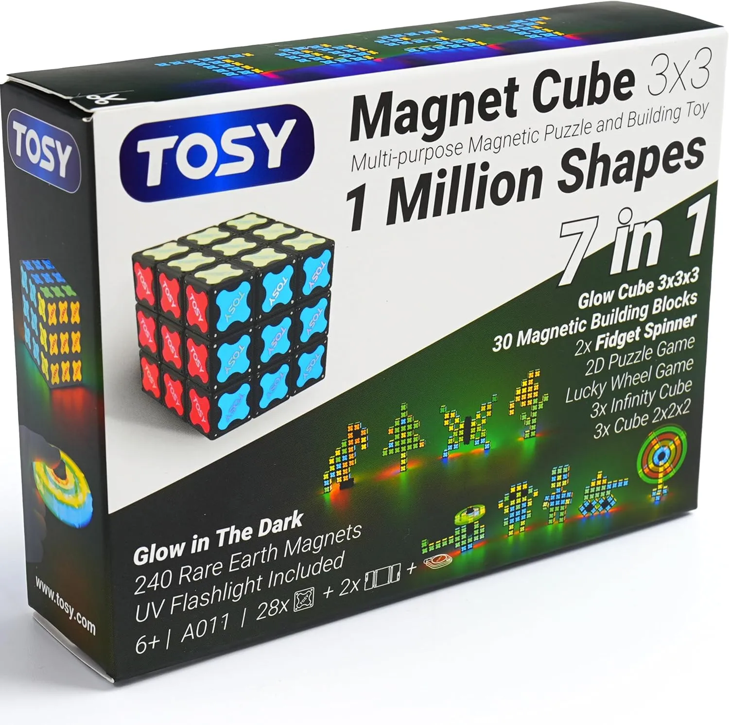 TOSY Magnet Cube 3x3 - 240 Magnets, 30 Blocks, 7in1 Toy: Puzzle Cube Game, Creative Building Blocks, Transformable Fidget Spinner, Infinity Cube