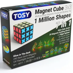 TOSY Magnet Cube 3x3 - 240 Magnets, 30 Blocks, 7in1 Toy: Puzzle Cube Game, Creative Building Blocks, Transformable Fidget Spinner, Infinity Cube