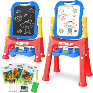 TOY Life Art Easel for Kids - Adjustable Standing Toddler Easel, 4 in1 Double-Sided Large Magnetic Drawing Chalk Board Kids Easel, White Board for Kids Birthday Gifts for Boys Girls
