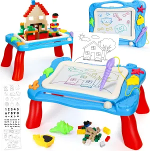 TOY Life Magnetic Drawing Board for Toddlers - 1-3 Year Olds Magnetic Doodle Board with Building Blocks