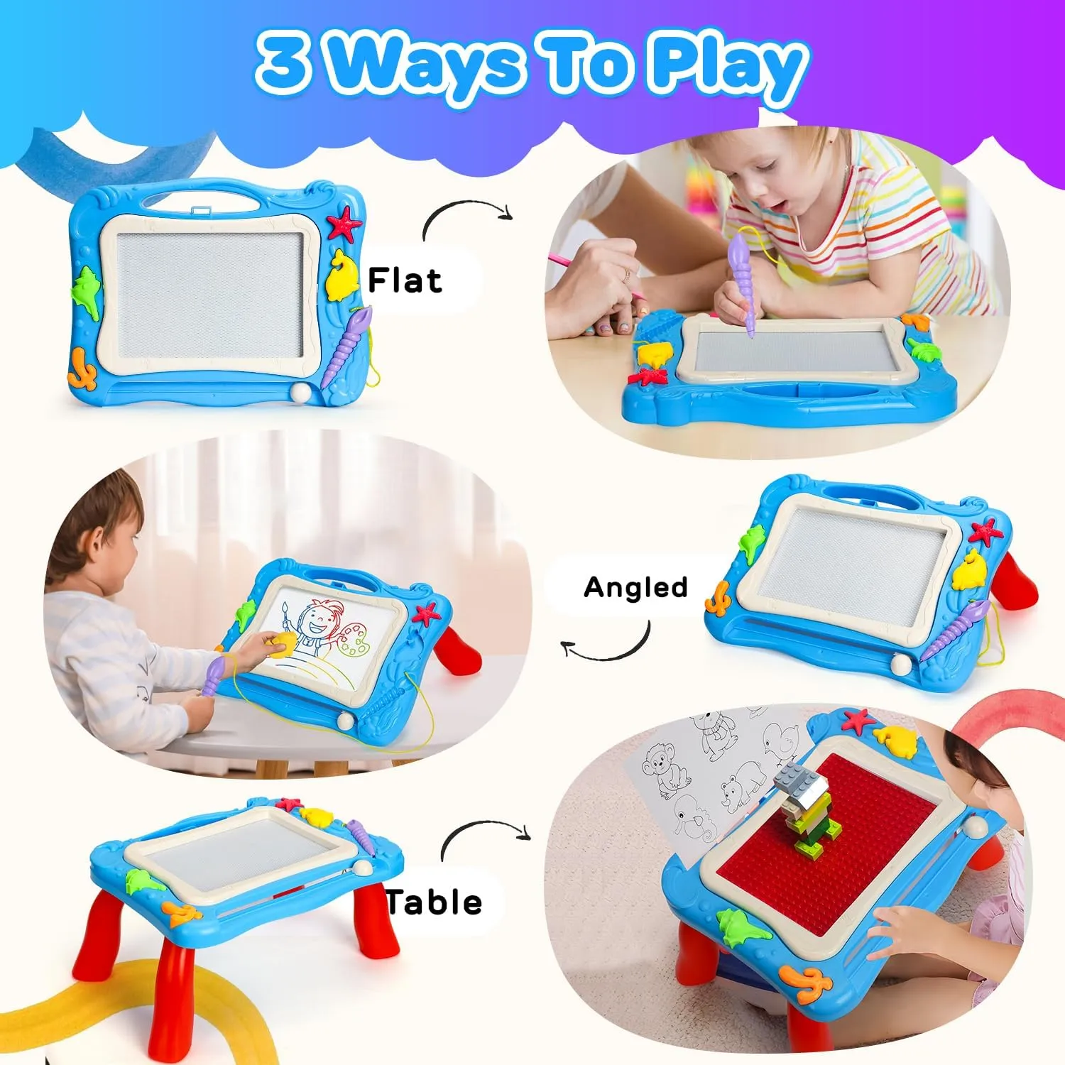 TOY Life Magnetic Drawing Board for Toddlers - 1-3 Year Olds Magnetic Doodle Board with Building Blocks