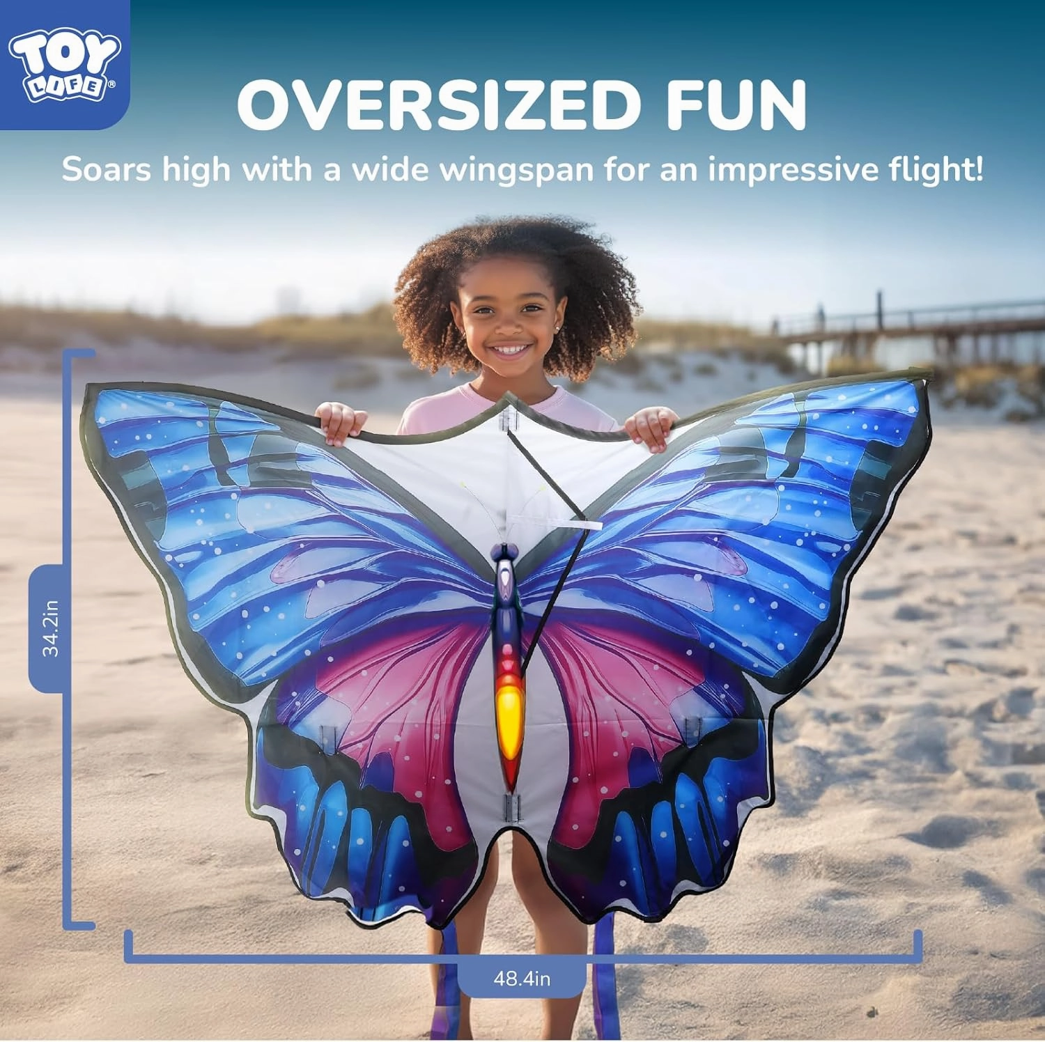 TOY Life Kites for Kids Ages 4-8, 48.4"x34.2" Large Butterfly Kite Beach Kite with 328.1Ft String Easy to Fly for Kids Adults, Gift for 3  Girls Boys for Outdoor Game Activities