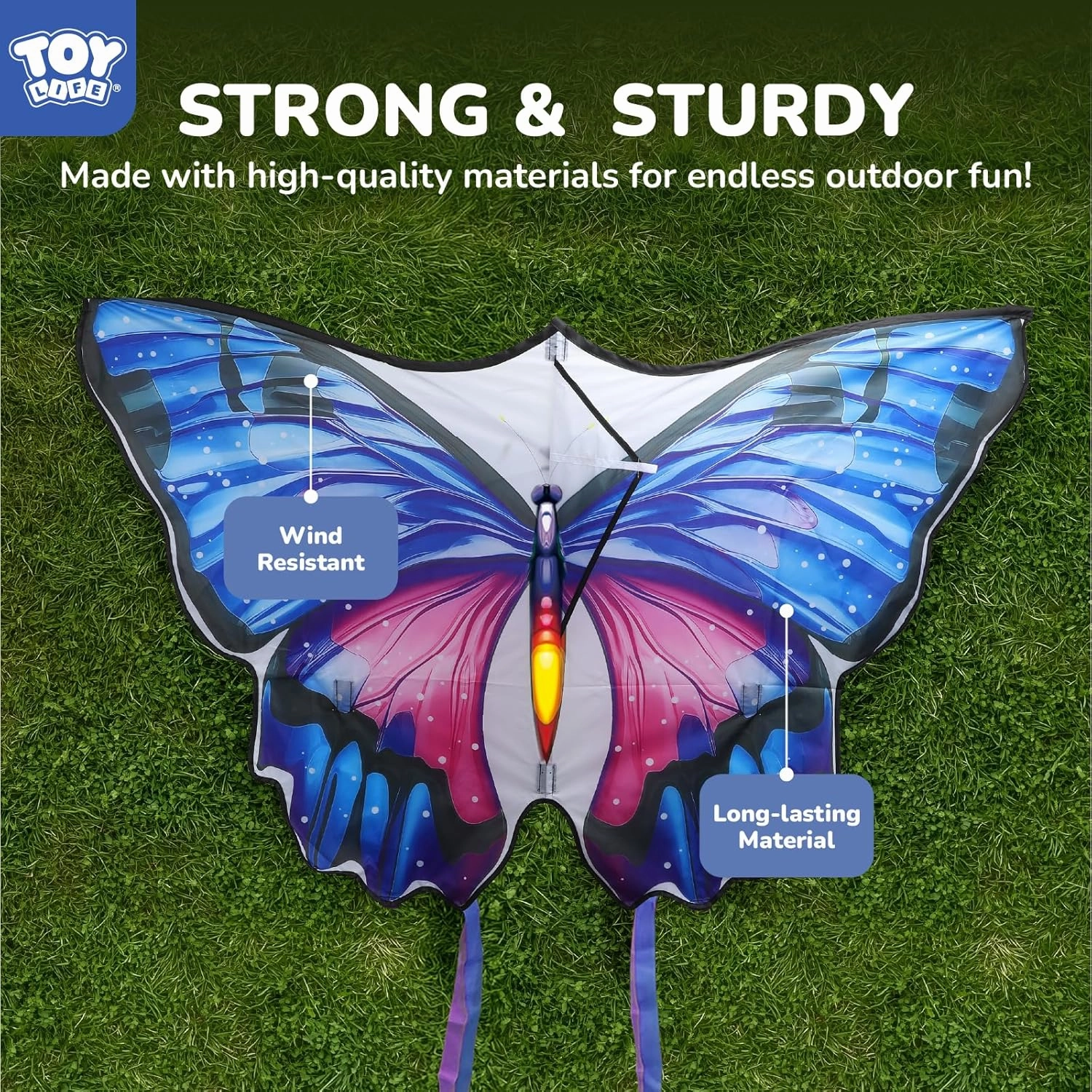 TOY Life Kites for Kids Ages 4-8, 48.4"x34.2" Large Butterfly Kite Beach Kite with 328.1Ft String Easy to Fly for Kids Adults, Gift for 3  Girls Boys for Outdoor Game Activities