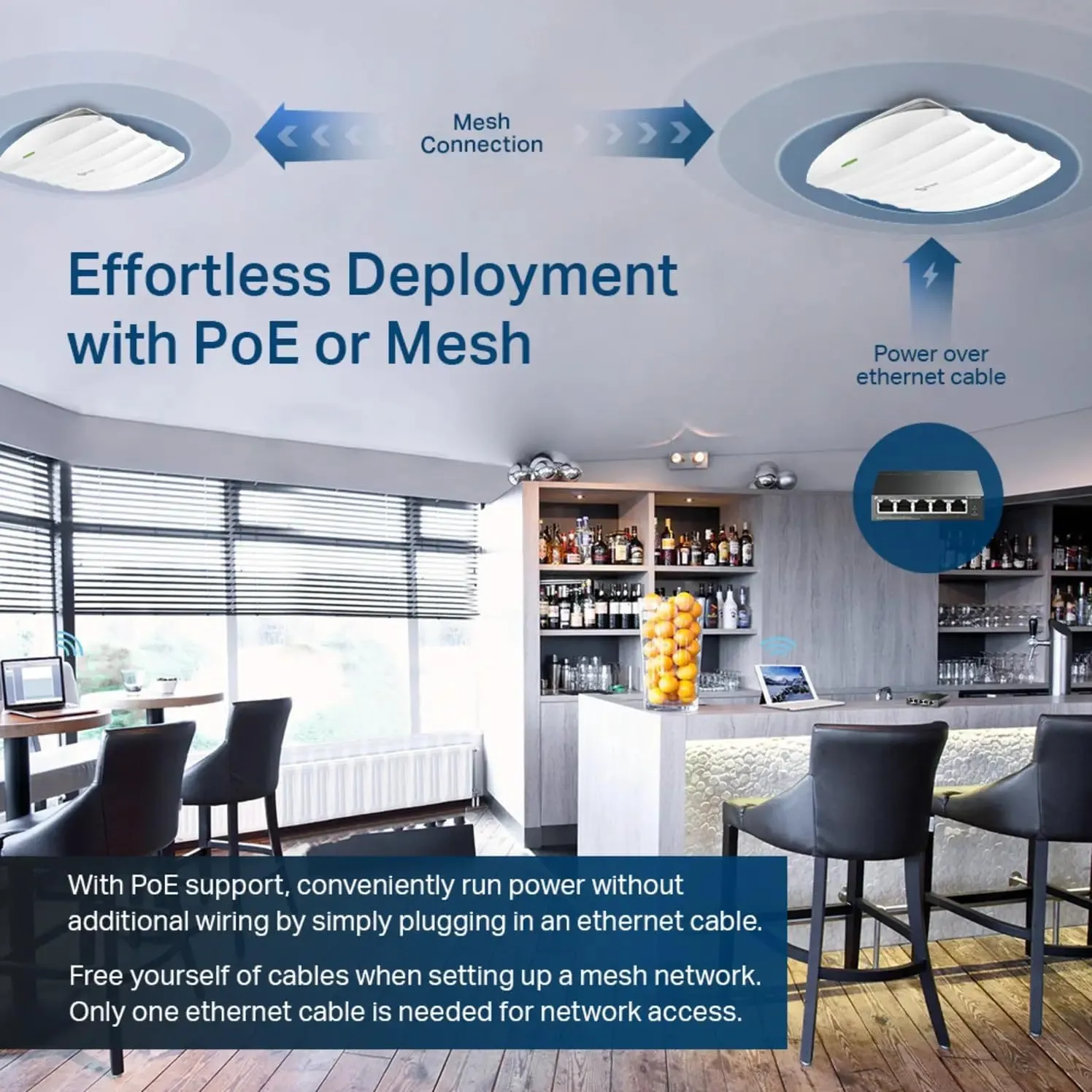 TP-Link EAP225 Omada AC1350 Gigabit Wireless Access Point Business WiFi Solution w/ Mesh Support, Seamless Roaming & MU-MIMO PoE Powered SDN Integrated Cloud Access & Omada App White