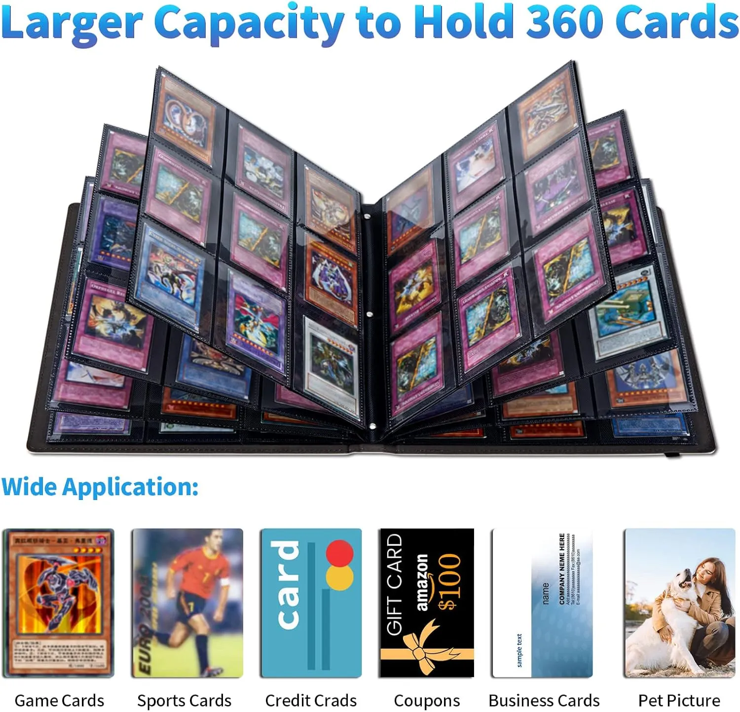 Trading Card Binder with 20 Sleeves, 9 Pocket Waterproof Card Book Holder Fits 360 Cards for Trading Cards, Football Cards, Pet Picture, Side Loading, Skull Roses Butterflies