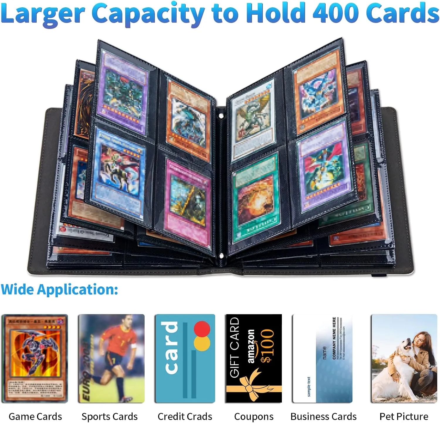 Trading Card Binder with 50 Sleeves, 4 Pocket Waterproof Card Book Holder Fits 400 Cards for Trading Cards, Football Cards, Pet Picture, Side Loading, Painting Hummingbird Flowers