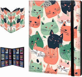 Trading Card Binder 9 Pocket Trading Cards Album Display Holder, 720 Cards Double Sided Pockets Card Holder Binder Sleeves Card Case for Standard Size Cards,Colorful Cat Head