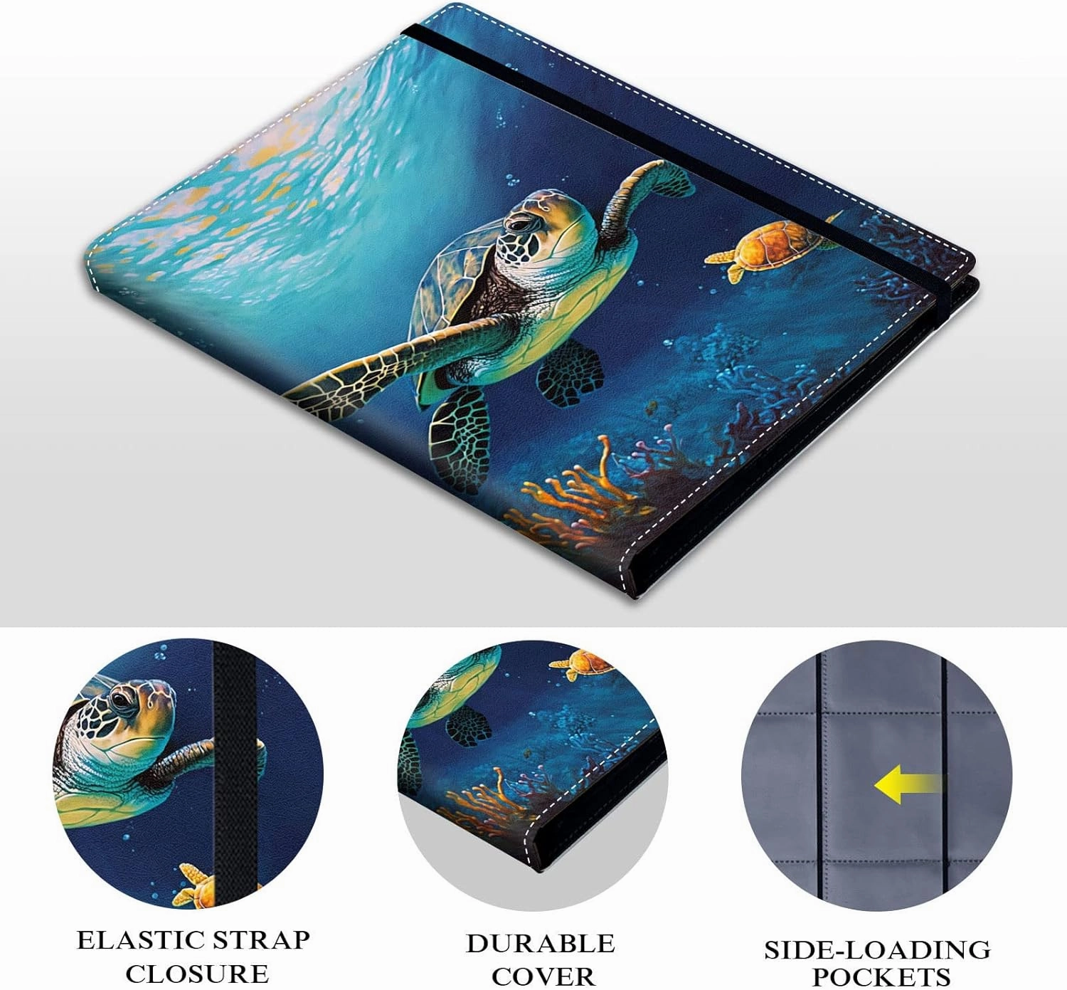Trading Card Binder,9 Pockets Trading Card Album Folder,360 Side Loading Pocket Card Collection Binder,for Sports Cards,MTC,TCG,Game Cards,Collectible Trading Card Albums,Ocean Sea Turtle Fish
