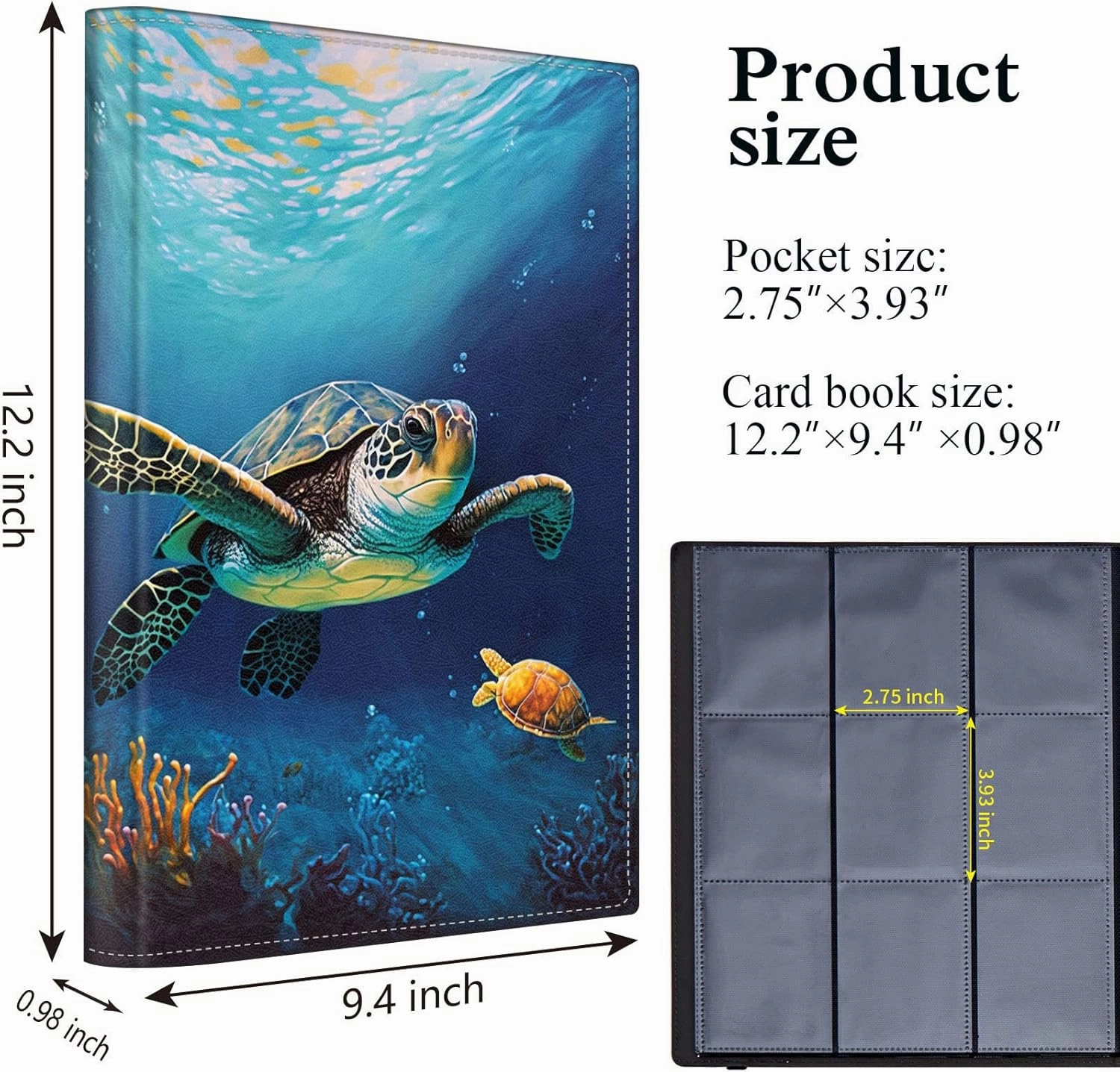 Trading Card Binder,9 Pockets Trading Card Album Folder,360 Side Loading Pocket Card Collection Binder,for Sports Cards,MTC,TCG,Game Cards,Collectible Trading Card Albums,Ocean Sea Turtle Fish