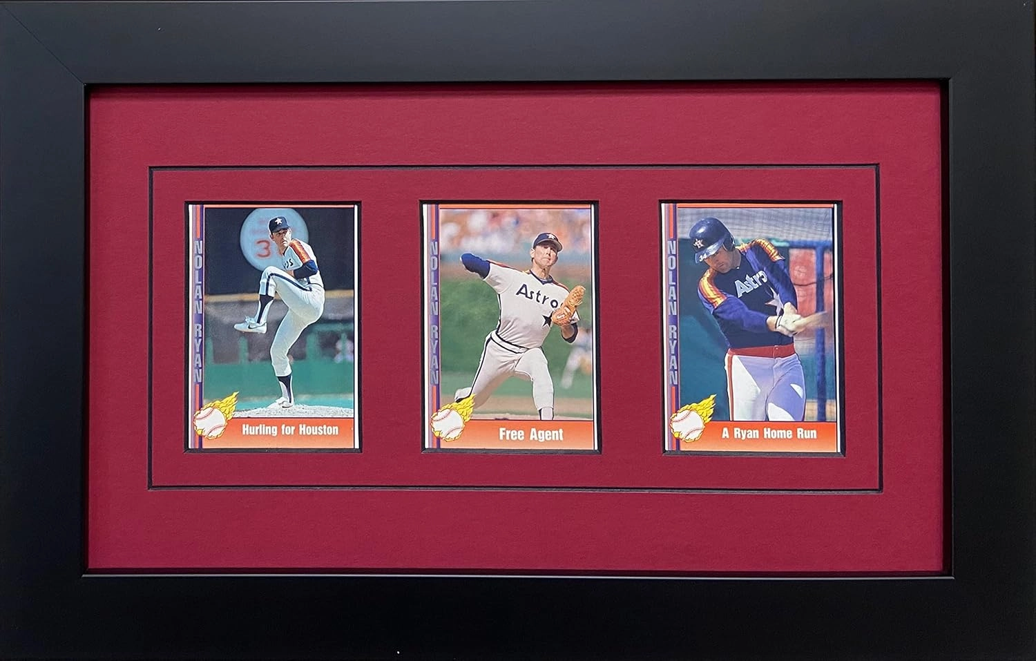 Trading Card Frame for 3 Trading Cards Black Frame with Red (Black Trim) Matting