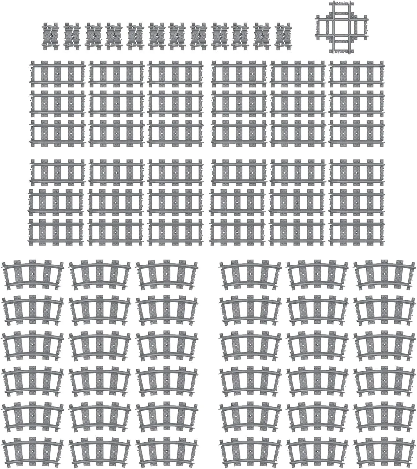 Train Track Building Set, 85 Pieces, Compatible with Major Brands, 36 Straight, 36 Curved, 12 Flexible, 1 Cross Track
