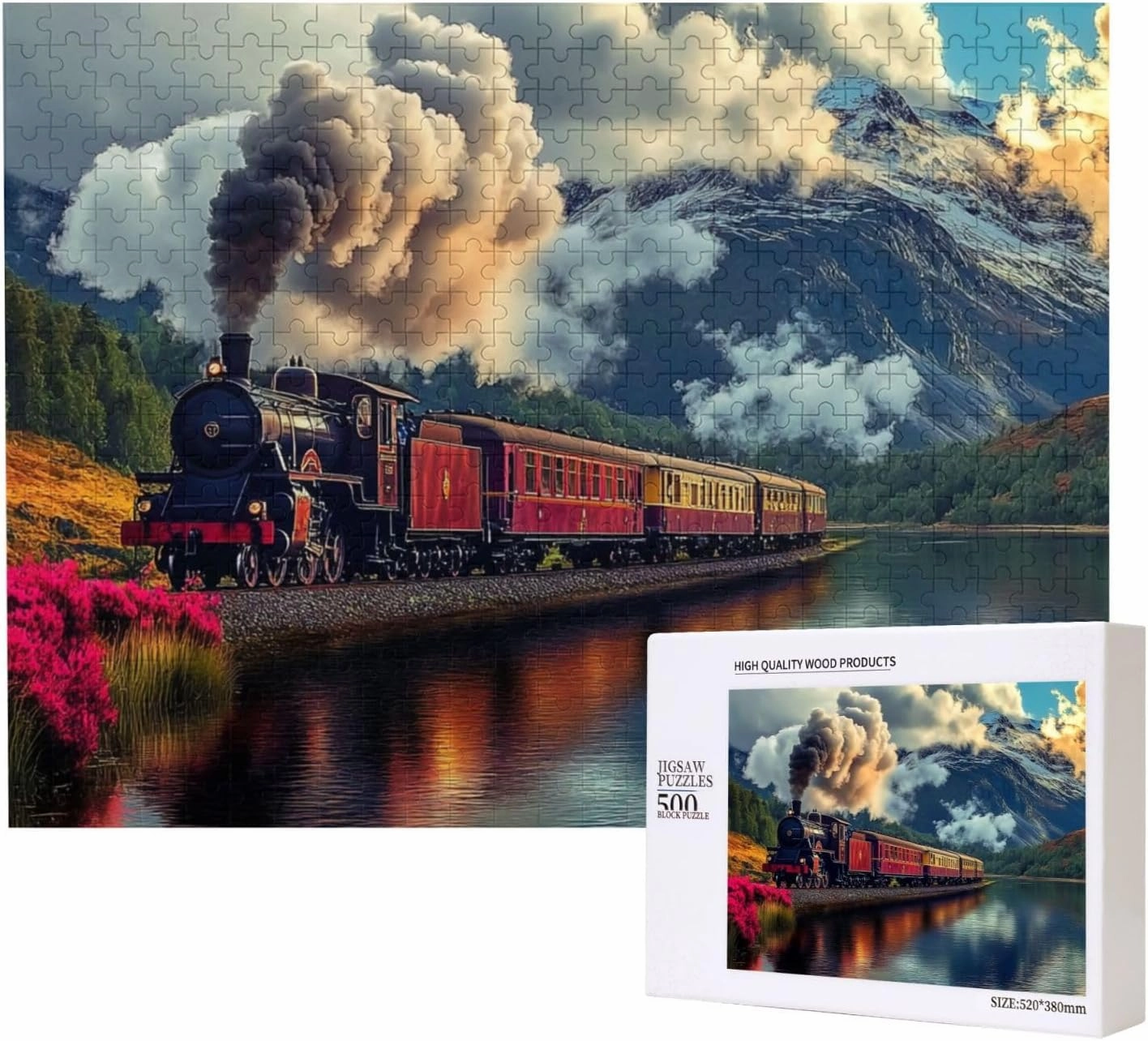 Trains are Running,Smoke is Flying 500 pcs Adult Wooden Jigsaw Puzzles,Gift for Lovers,Pieces Fit Together Perfectly,Deal for Exercising Brain Power，Ideal for Hands-on Skills