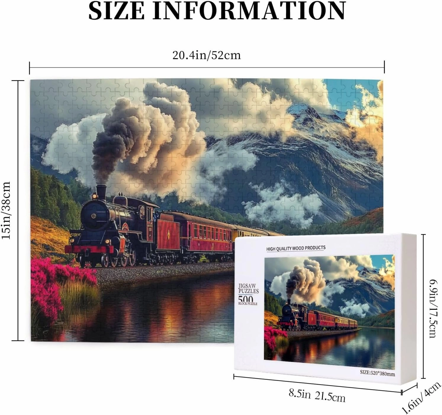 Trains are Running,Smoke is Flying 500 pcs Adult Wooden Jigsaw Puzzles,Gift for Lovers,Pieces Fit Together Perfectly,Deal for Exercising Brain Power，Ideal for Hands-on Skills