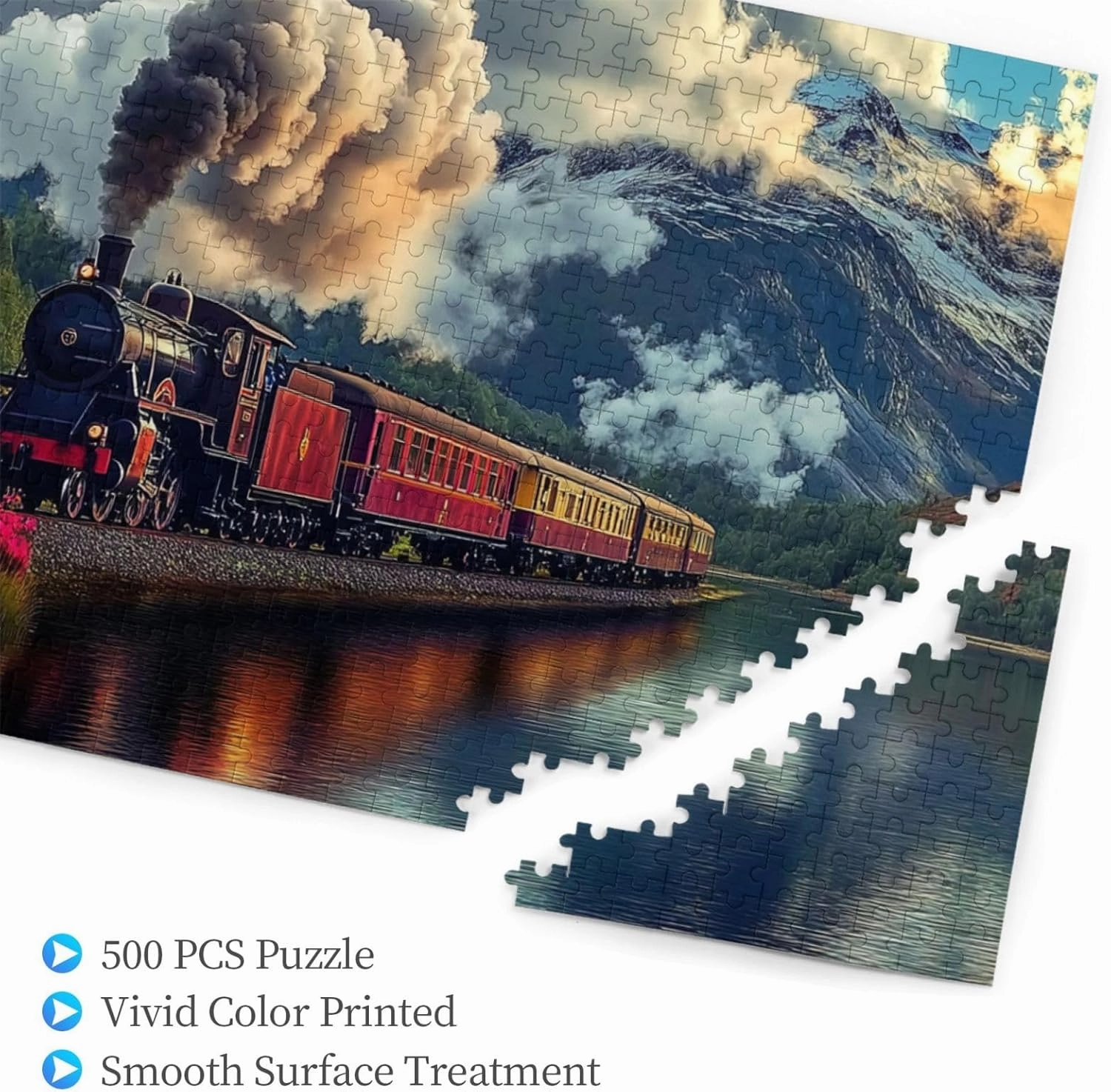 Trains are Running,Smoke is Flying 500 pcs Adult Wooden Jigsaw Puzzles,Gift for Lovers,Pieces Fit Together Perfectly,Deal for Exercising Brain Power，Ideal for Hands-on Skills