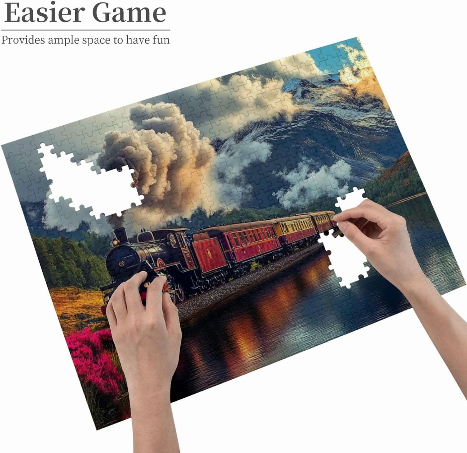 Trains are Running,Smoke is Flying 500 pcs Adult Wooden Jigsaw Puzzles,Gift for Lovers,Pieces Fit Together Perfectly,Deal for Exercising Brain Power，Ideal for Hands-on Skills