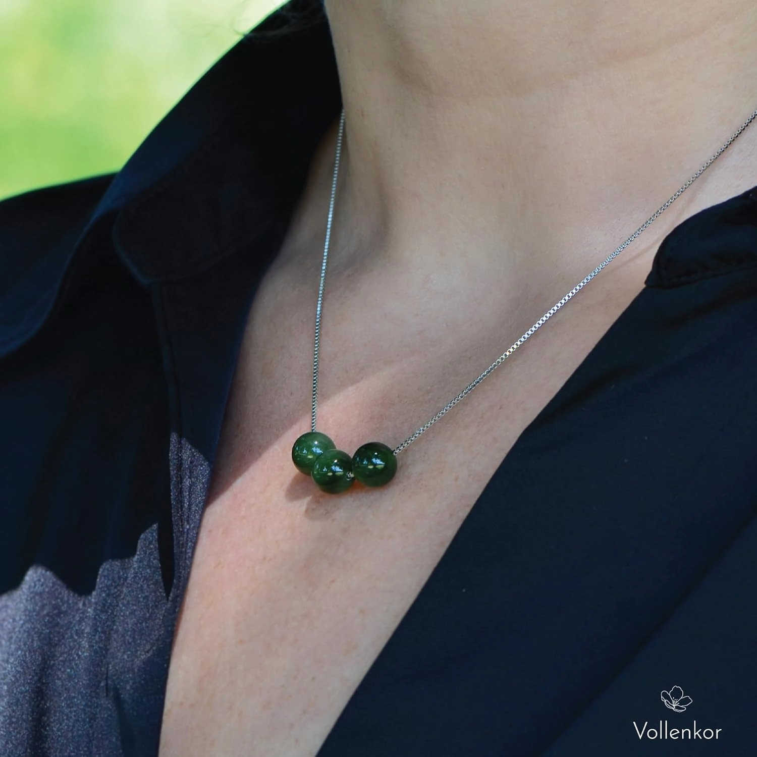 Triple Healing Crystal Necklace Adjustable Length with S925 sterling silver blockchain - Beautiful, Hypoallergenic Jewelry, Gift for Women. Green Jade, Purple Amethyst, Black Tourmaline, Red Carnelian