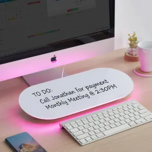 TSJ OFFICE Glass Desktop Whiteboard - 17 X 7 Inches Small Dry Erase Board with Pink Light, Glass White Board Surface Notepad with 1 Drawer, Desk Organizers for Office, Home, School Supplies