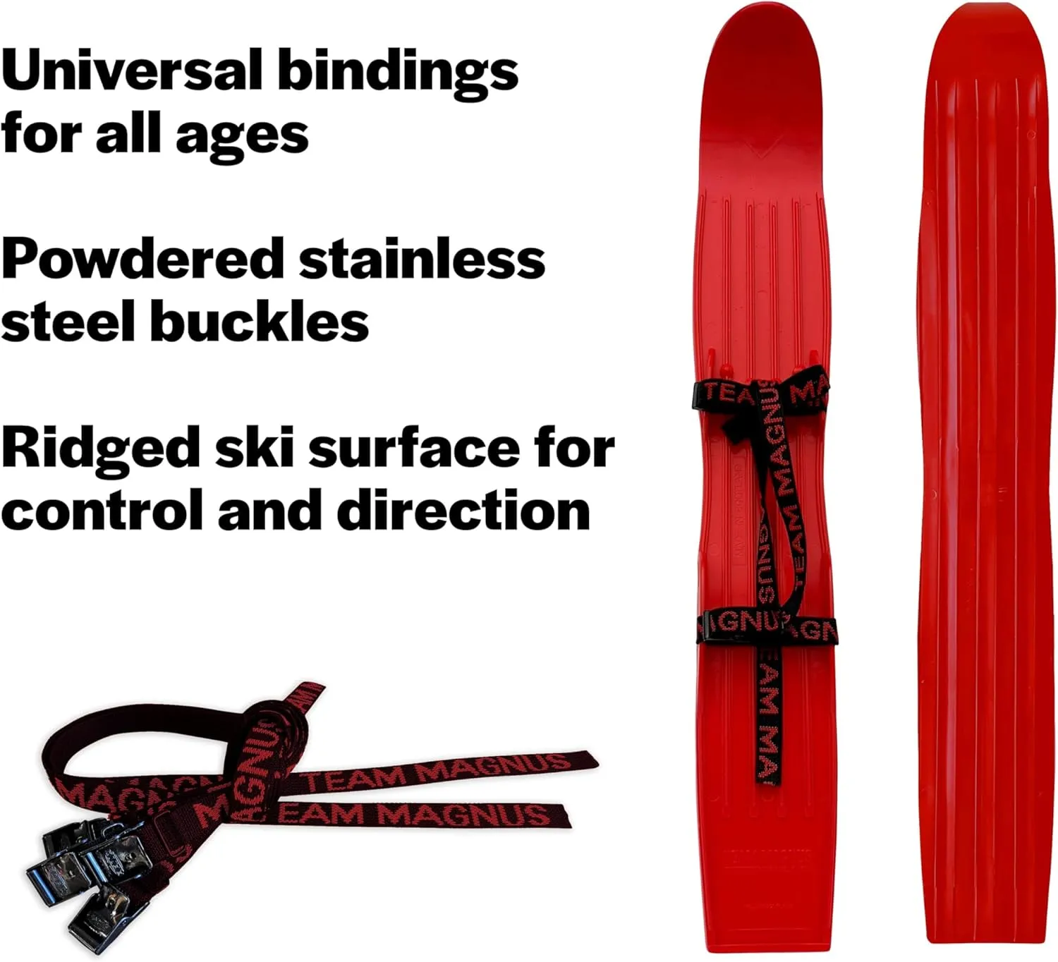 Tundra Wolf Kids skis - skis for Kids with Universal bindings for Toddlers and up -Shoe Size 9C to 7Y - Build Balance and Technique with Flexible ski Skates (26'' x 4'' with 3'' tip)