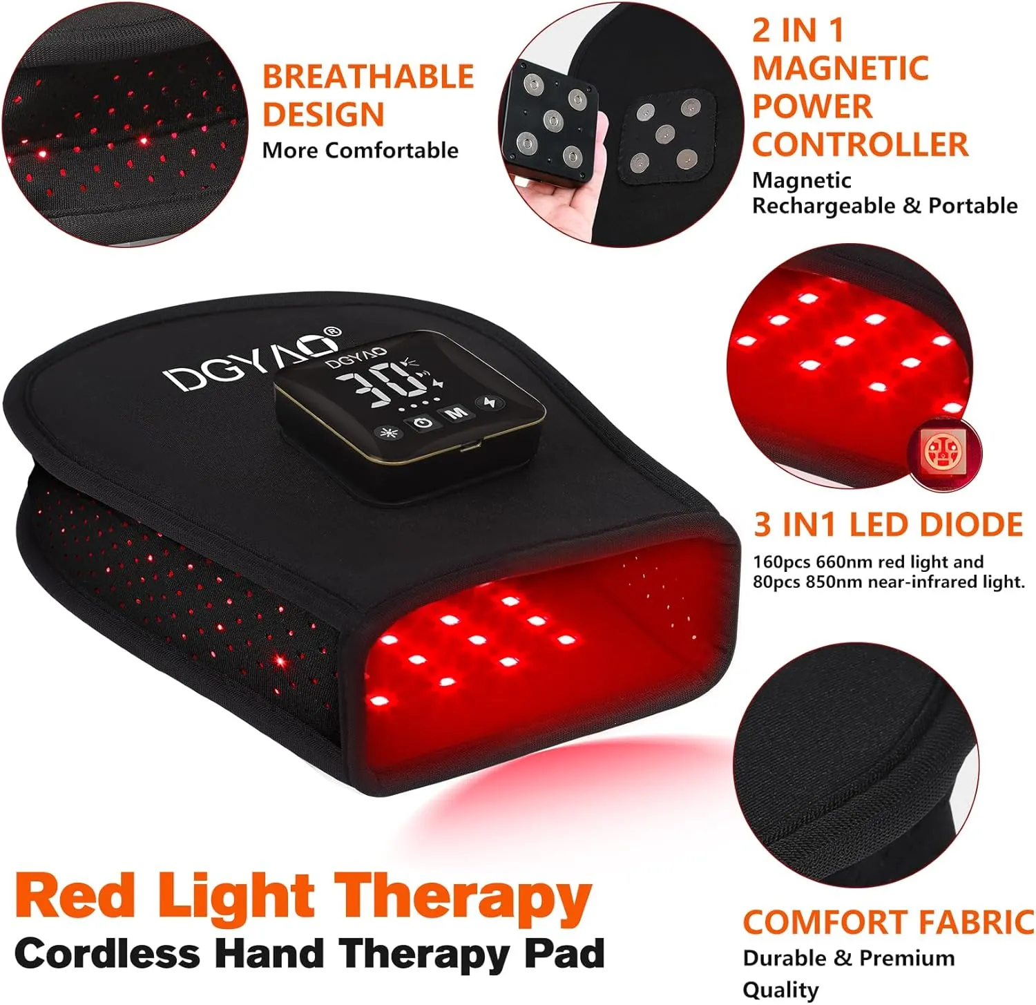 TUOB Red Light Therapy for Hand, Cordless Infrared Light Therapy Device with Battery, Led Light Therapy Double Side Pad Glove Deep Penetrate Joint Benefit for Hand Wrist Fingers Pain Relief