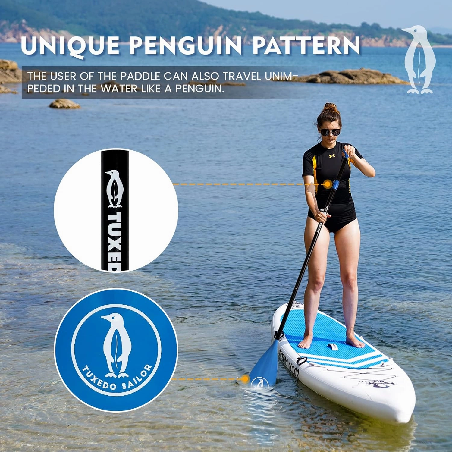 Tuxedo Sailor SUP Paddle - 3 Piece Adjustable Stand Up Paddle Board Paddle - Lightweight & Floating Paddle Board Oar - Durable and Packable, Reinforced Nylon Blades - Efficient Stroke