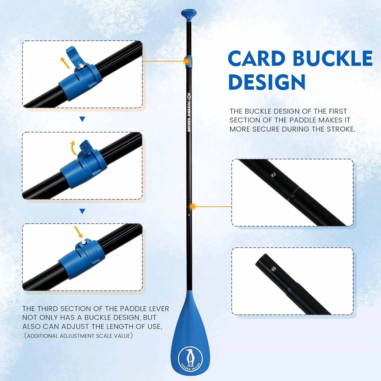 Tuxedo Sailor SUP Paddle - 3 Piece Adjustable Stand Up Paddle Board Paddle - Lightweight & Floating Paddle Board Oar - Durable and Packable, Reinforced Nylon Blades - Efficient Stroke