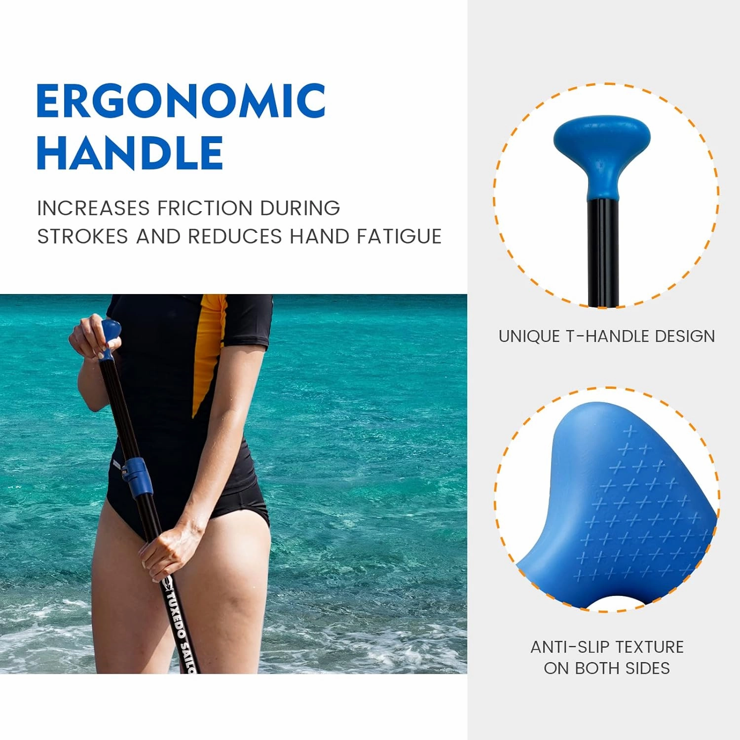 Tuxedo Sailor SUP Paddle - 3 Piece Adjustable Stand Up Paddle Board Paddle - Lightweight & Floating Paddle Board Oar - Durable and Packable, Reinforced Nylon Blades - Efficient Stroke