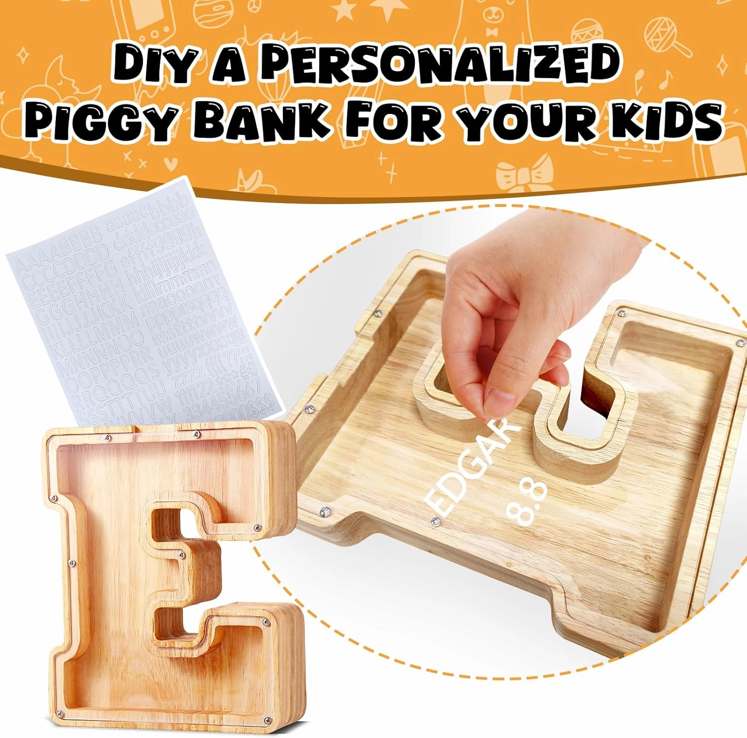 UBeesize Large Piggy Banks Twenty-Six English Alphabet Letter for Boys Girls, Wooden Personalized Bills and Coins Bank Money Box,DIY Name Birthday Gift,Bedroom Living Room Decoration(G)