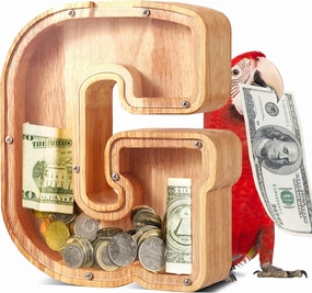 UBeesize Large Piggy Banks Twenty-Six English Alphabet Letter for Boys Girls, Wooden Personalized Bills and Coins Bank Money Box,DIY Name Birthday Gift,Bedroom Living Room Decoration(G)