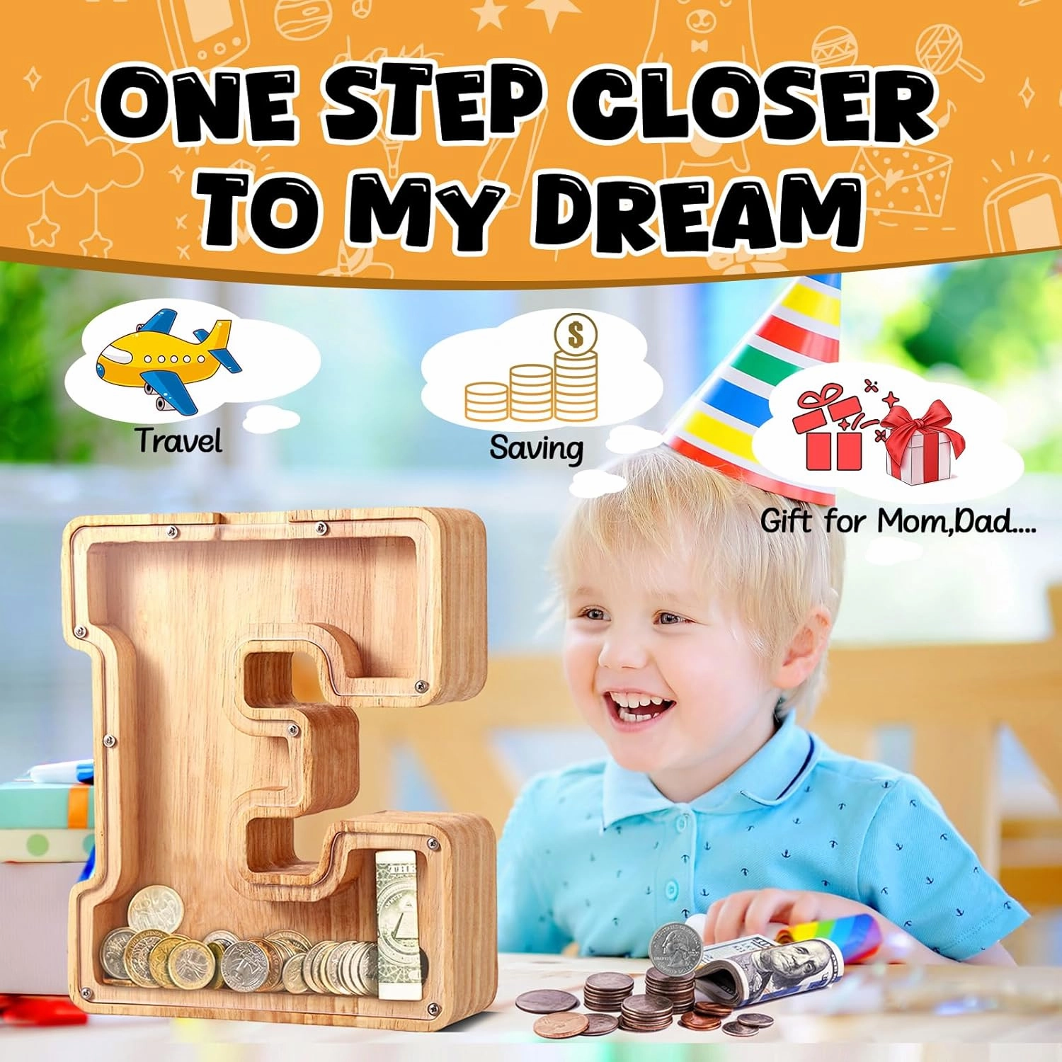 UBeesize Large Piggy Banks Twenty-Six English Alphabet Letter for Boys Girls, Wooden Personalized Bills and Coins Bank Money Box,DIY Name Birthday Gift,Bedroom Living Room Decoration(G)