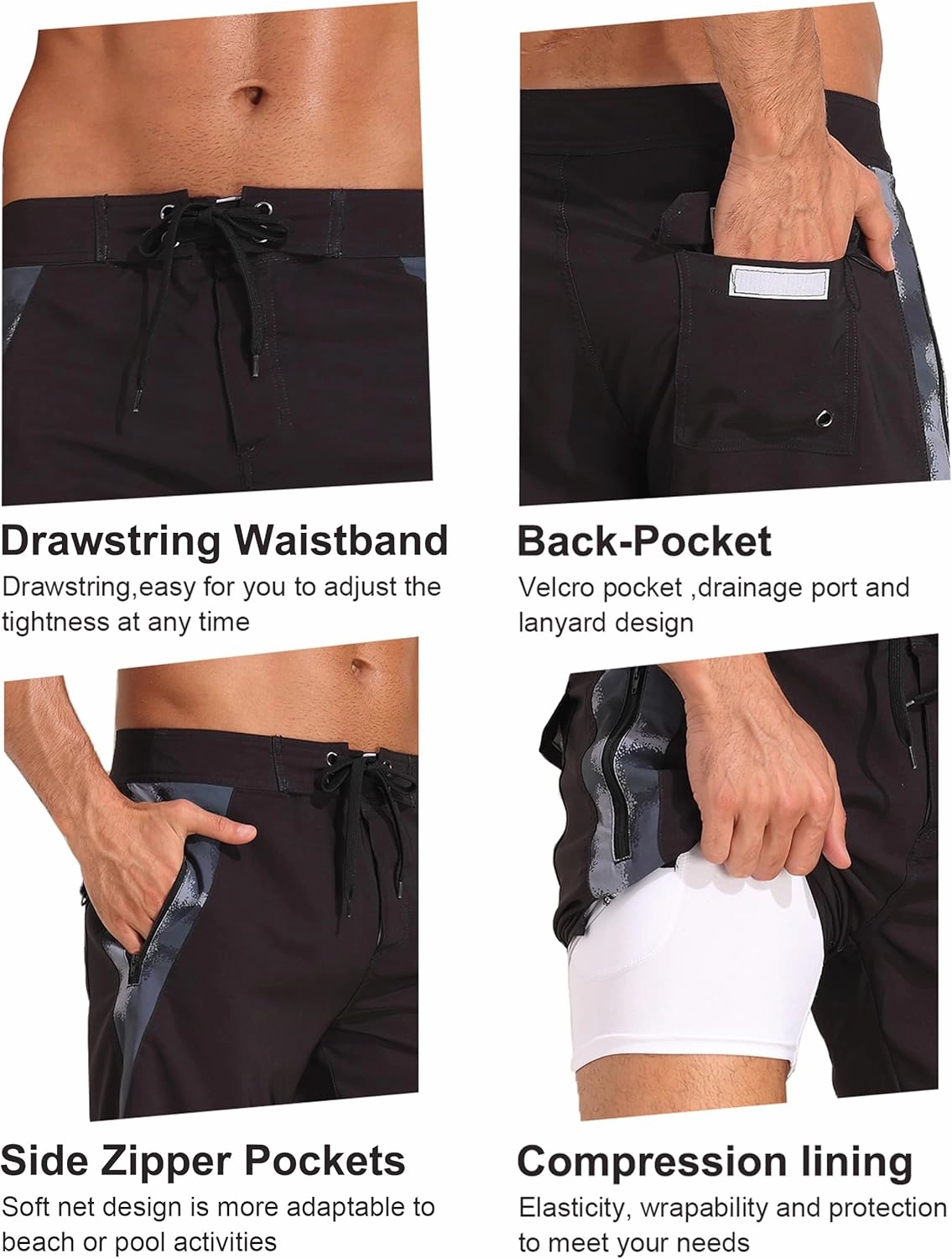 unitop Mens Swim Trunks with Compression Liner Bathing Suit 9" Surfing Summer Board Shorts with Pocket