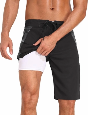 unitop Mens Swim Trunks with Compression Liner Bathing Suit 9" Surfing Summer Board Shorts with Pocket