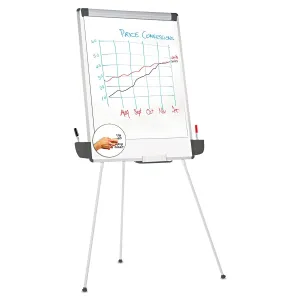 Universal® Dry Erase Board with Tripod Easel and Adjustable Pen Cups, 29" x 41", White Surface